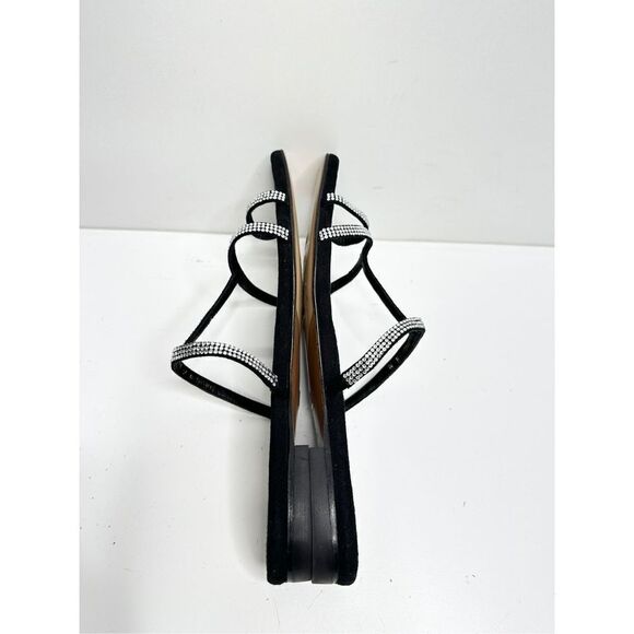 Lafayette 148 New York Sandals Size 7.5US Black Leather Rhinestone Slip‎ On Shoe - Picture 8 of 10